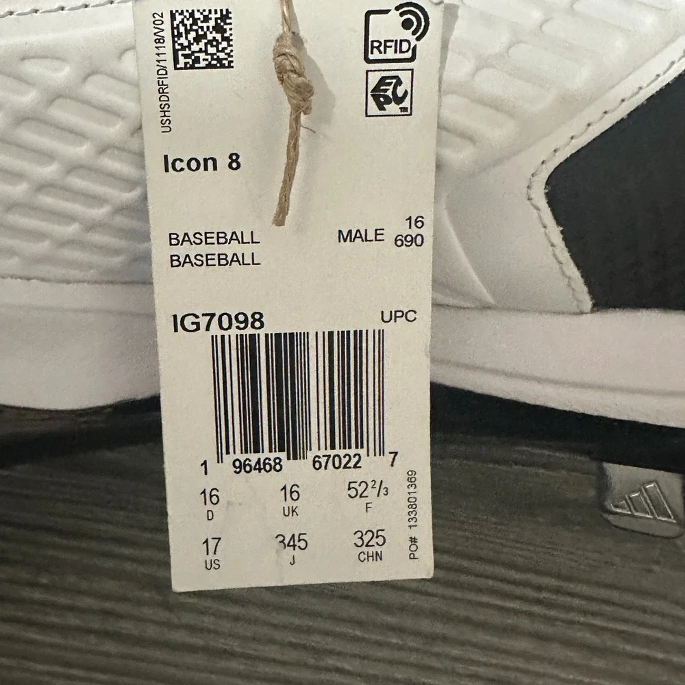 Adidas Icon 8 Baseball Cleats Black White Silver IG7098 Mens‎ 17 New